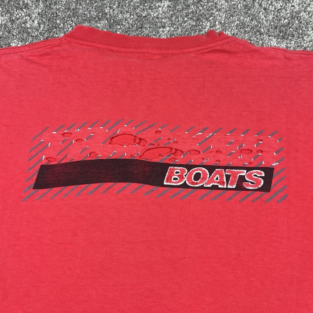 Vintage 80s 90s Tracker Boats Single-Stitch T-Shirt Distressed Faded Red Fishing - Picture 4 of 8